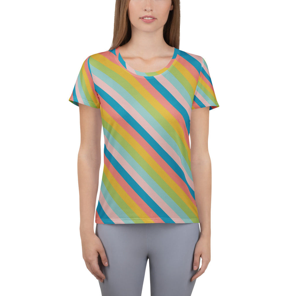 Women’s Colorful Diagonal Athletic T-Shirt - Lightweight Moisture Wicking Workout Top With UPF 50+