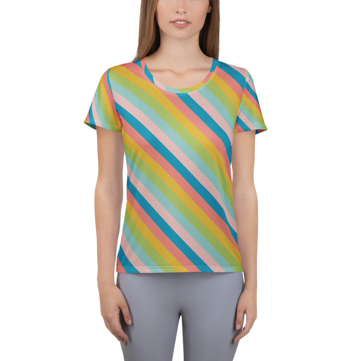 Women’s Colorful Diagonal Athletic T-Shirt - Lightweight Moisture Wicking Workout Top With UPF 50+