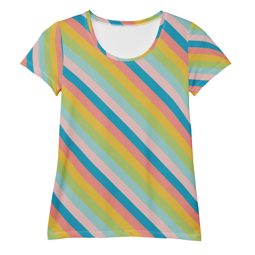 Women’s Colorful Diagonal Athletic T-Shirt - Lightweight Moisture Wicking Workout Top With UPF 50+