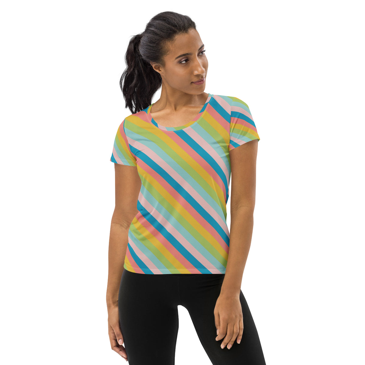 Women’s Colorful Diagonal Athletic T-Shirt - Lightweight Moisture Wicking Workout Top With UPF 50+