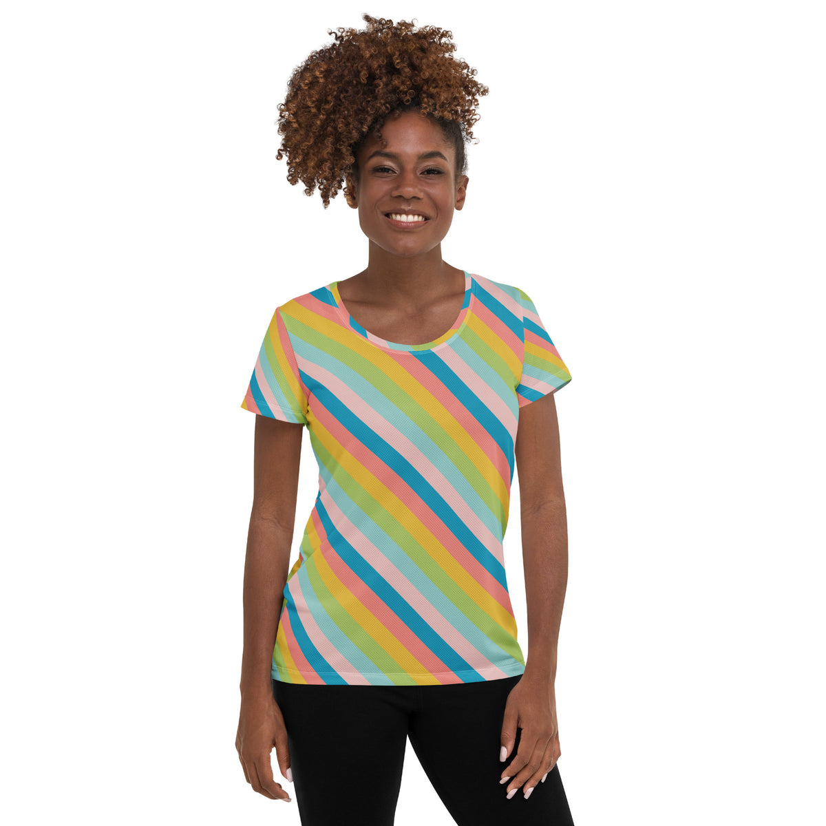 Women’s Colorful Diagonal Athletic T-Shirt - Lightweight Moisture Wicking Workout Top With UPF 50+