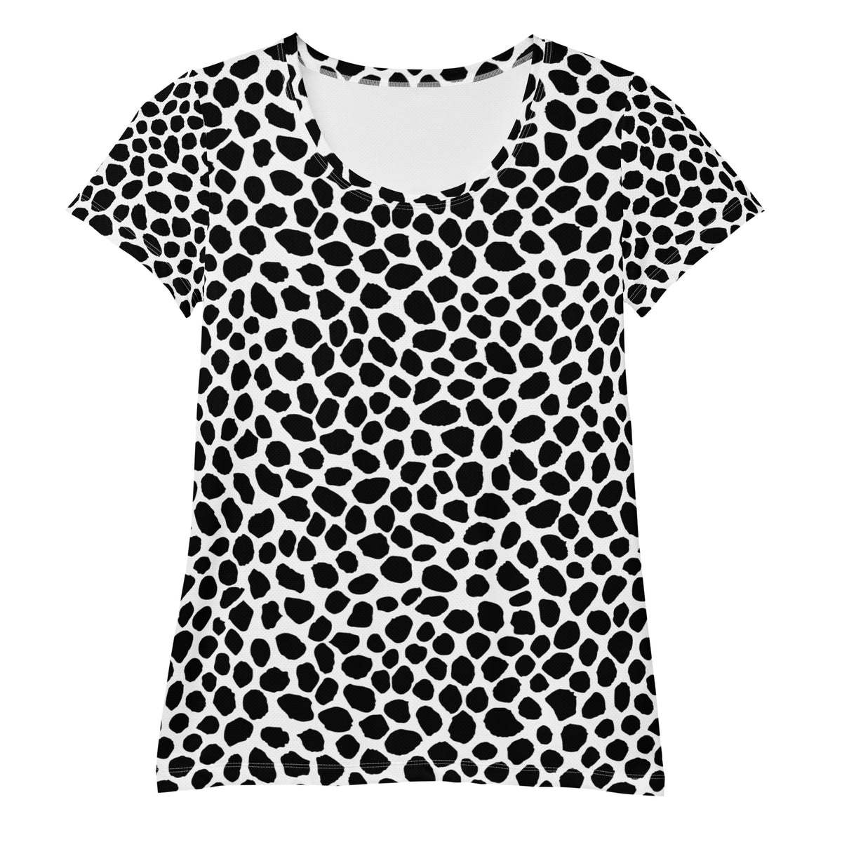 Women’s Black & White Spotted Animal Print Athletic T-Shirt - Lightweight Moisture Wicking Workout Top With UPF 50+