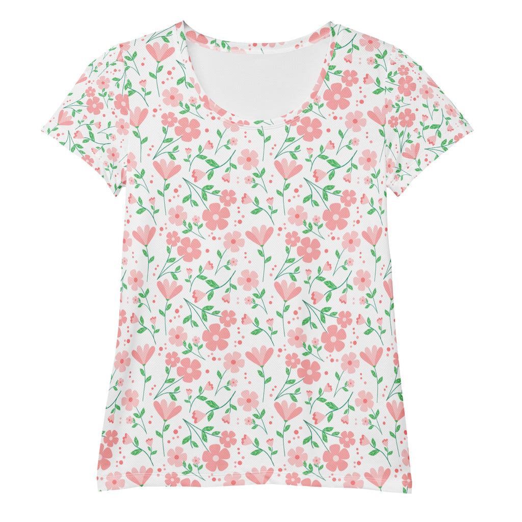 Women’s Spring Flower Athletic T-Shirt - Lightweight Moisture Wicking Workout Top With UPF 50+