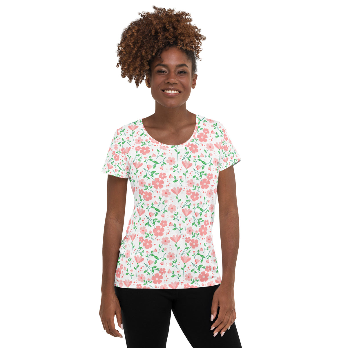 Women’s Spring Flower Athletic T-Shirt - Lightweight Moisture Wicking Workout Top With UPF 50+