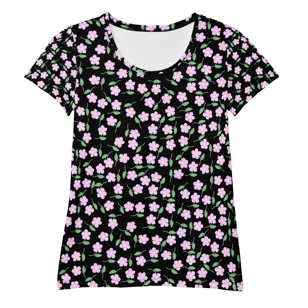 Women’s Ditsy Flower Athletic T-Shirt - Lightweight Moisture Wicking Workout Top With UPF 50+
