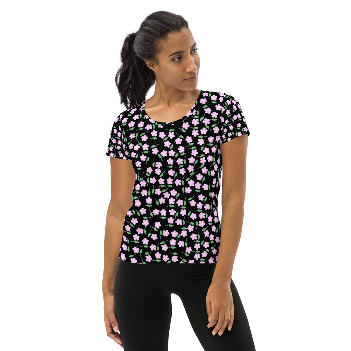 Women’s Ditsy Flower Athletic T-Shirt - Lightweight Moisture Wicking Workout Top With UPF 50+