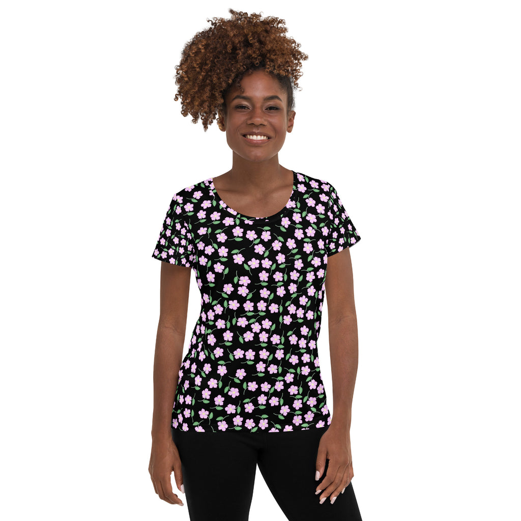 Women’s Ditsy Flower Athletic T-Shirt - Lightweight Moisture Wicking Workout Top With UPF 50+