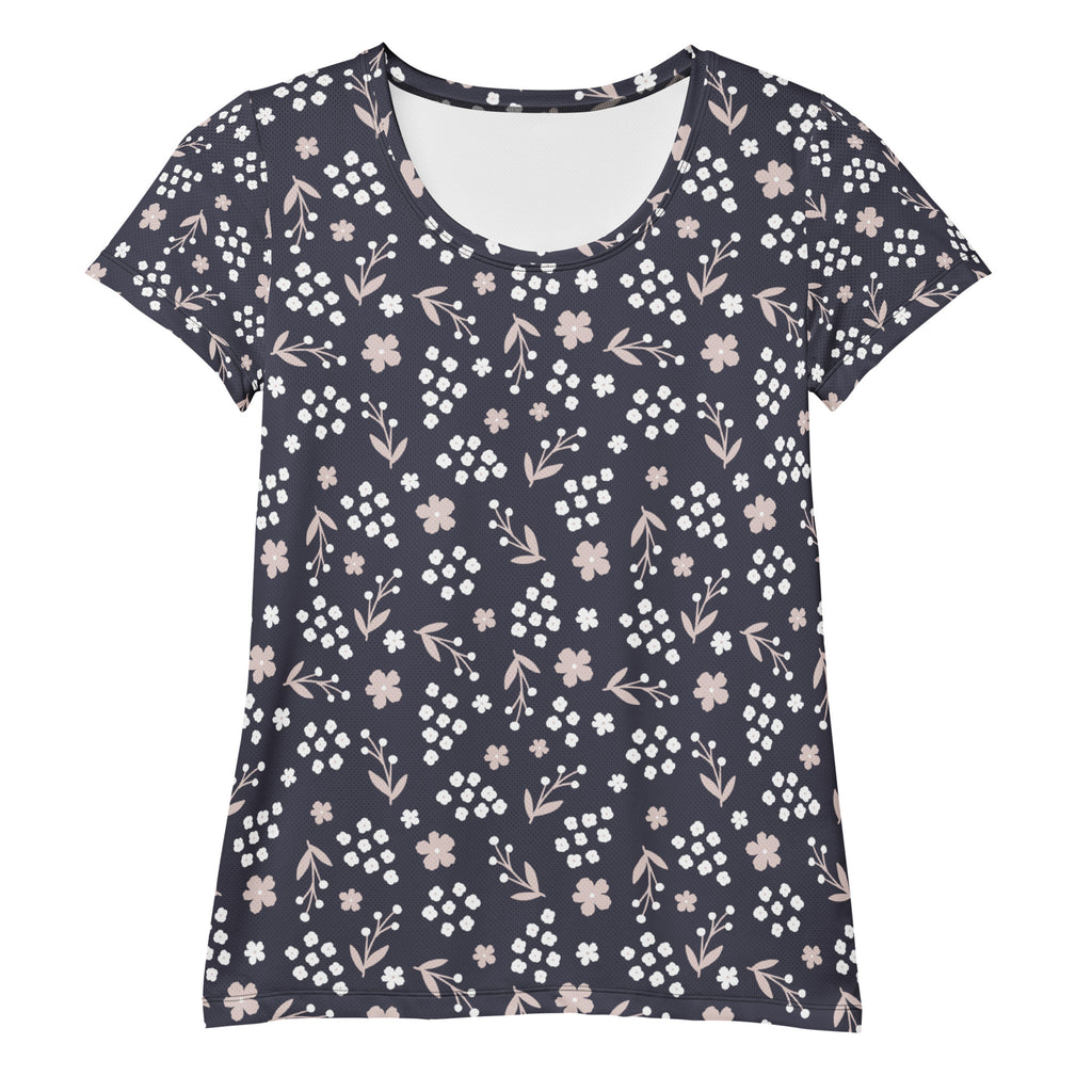Women’s Charcoal Floral Athletic T-Shirt - Lightweight Moisture Wicking Workout Top With UPF 50+