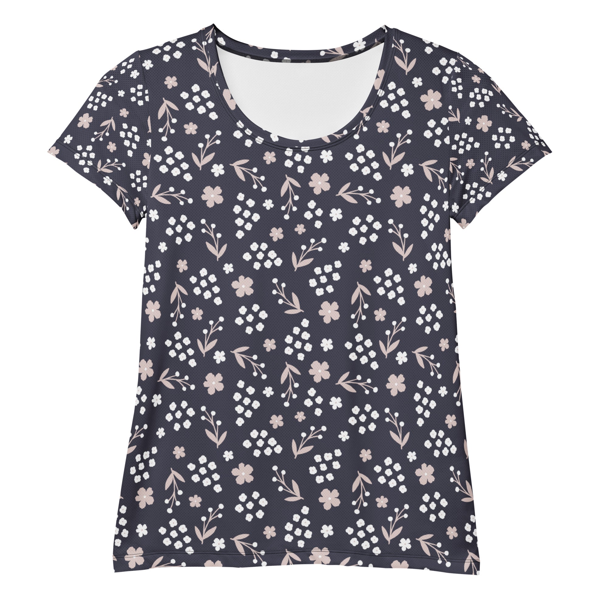 Women’s Charcoal Floral Athletic T-Shirt - Lightweight Moisture Wicking Workout Top With UPF 50+