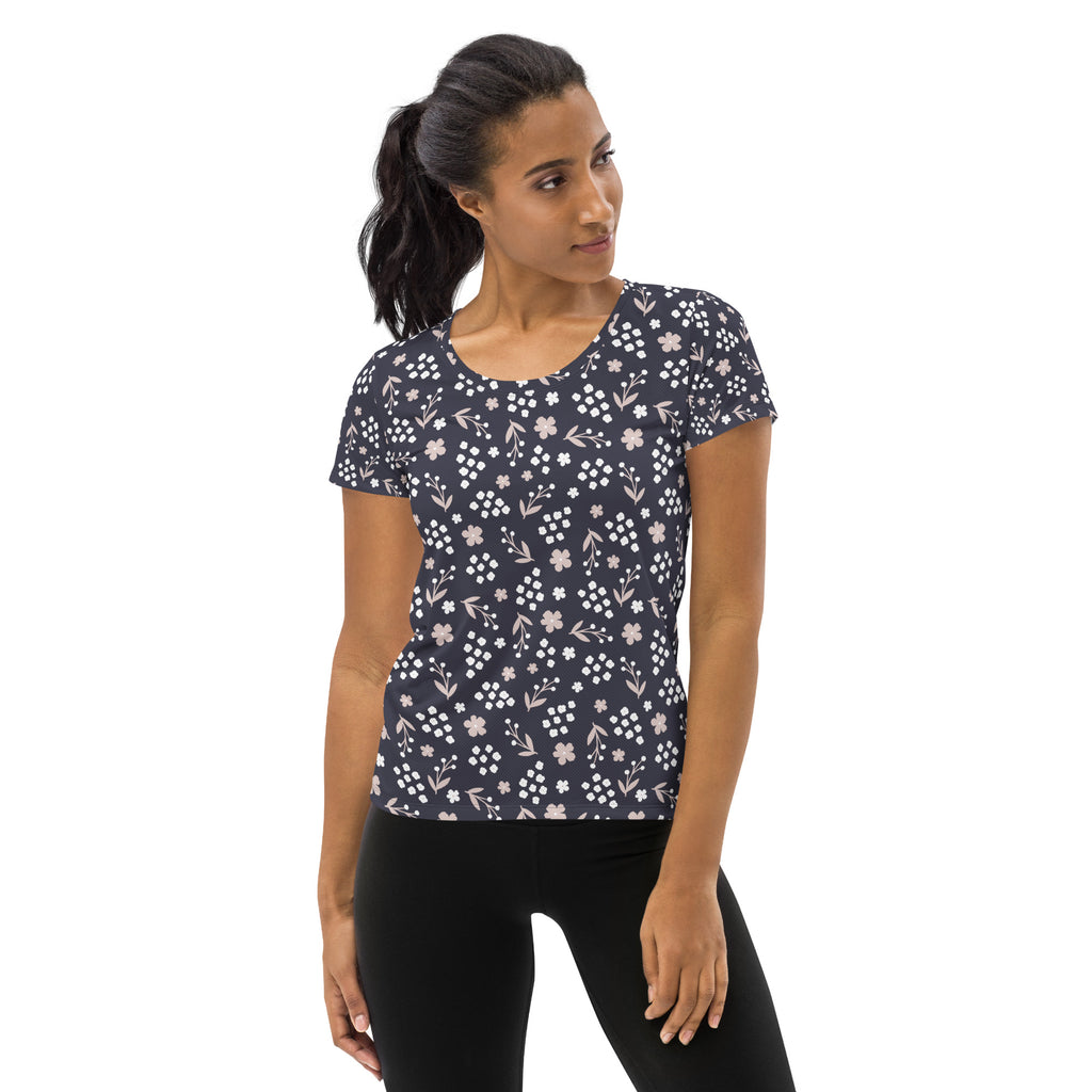Women’s Charcoal Floral Athletic T-Shirt - Lightweight Moisture Wicking Workout Top With UPF 50+