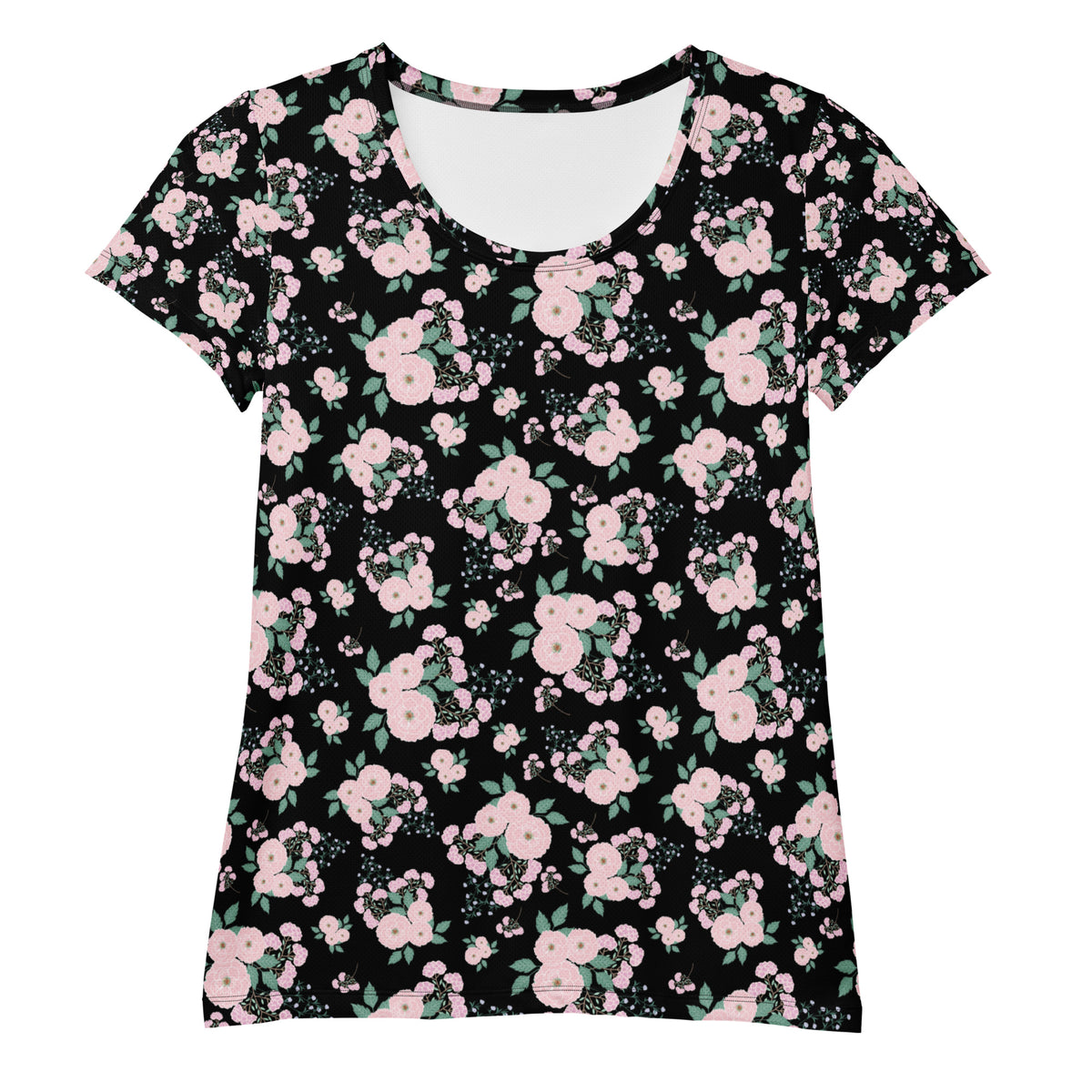Women’s Pink Rose Floral Athletic T-Shirt - Lightweight Moisture Wicking Workout Top With UPF 50+