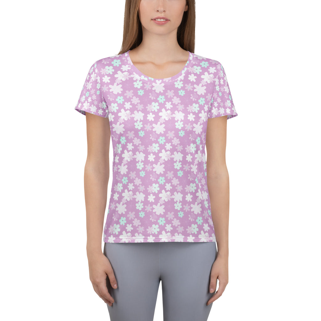 Women’s Lavender Floral Athletic T-Shirt - Lightweight Moisture Wicking Workout Top With UPF 50+