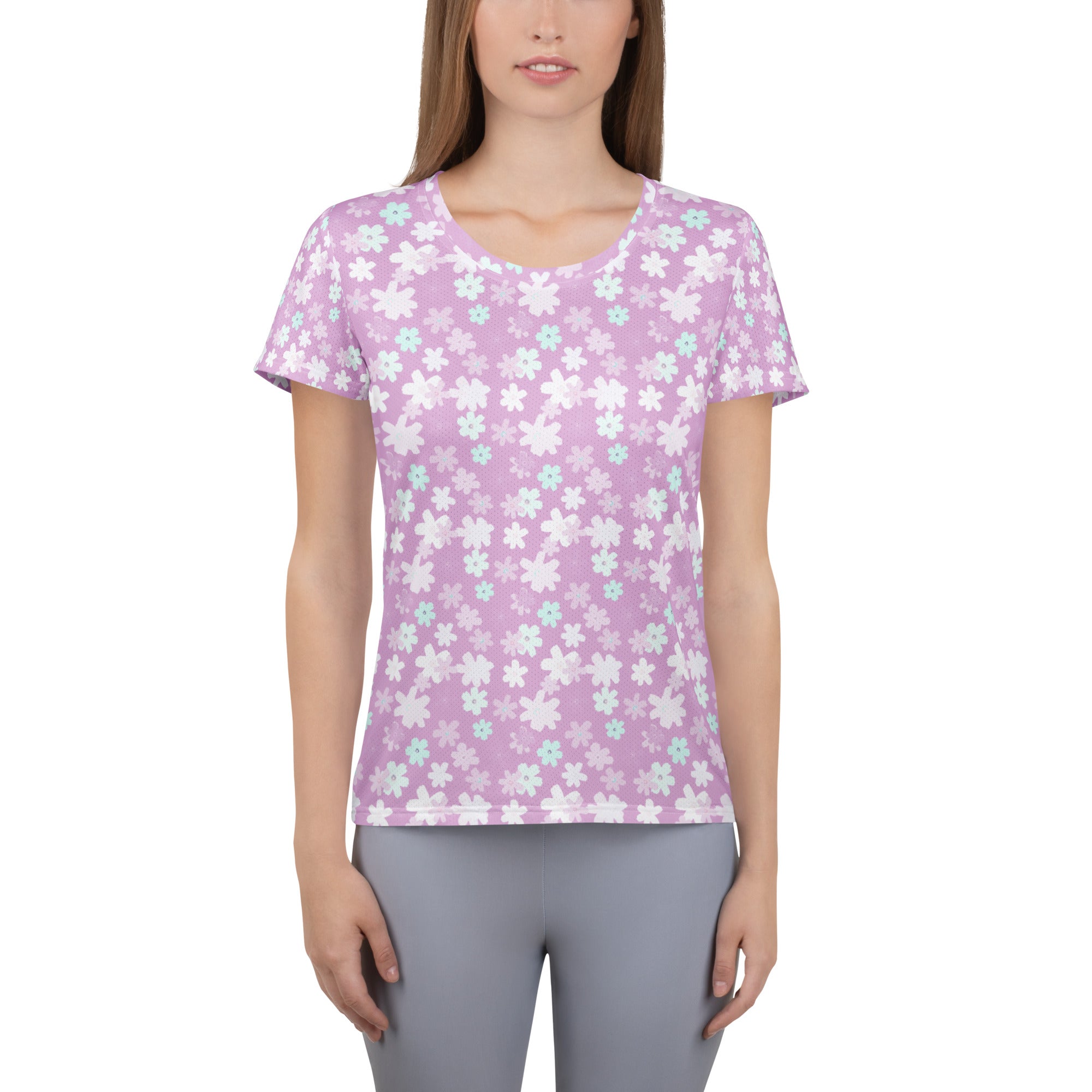 Women’s Lavender Floral Athletic T-Shirt - Lightweight Moisture Wicking Workout Top With UPF 50+