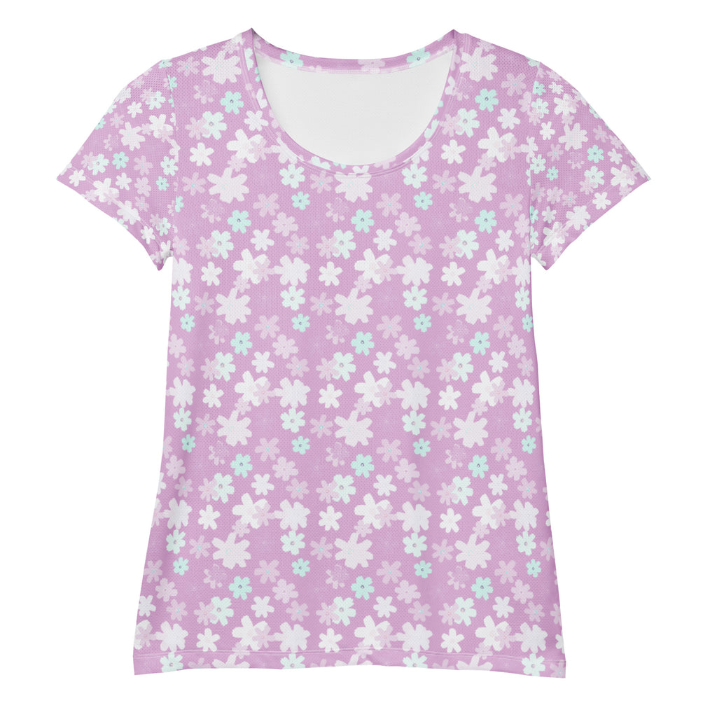 Women’s Lavender Floral Athletic T-Shirt - Lightweight Moisture Wicking Workout Top With UPF 50+