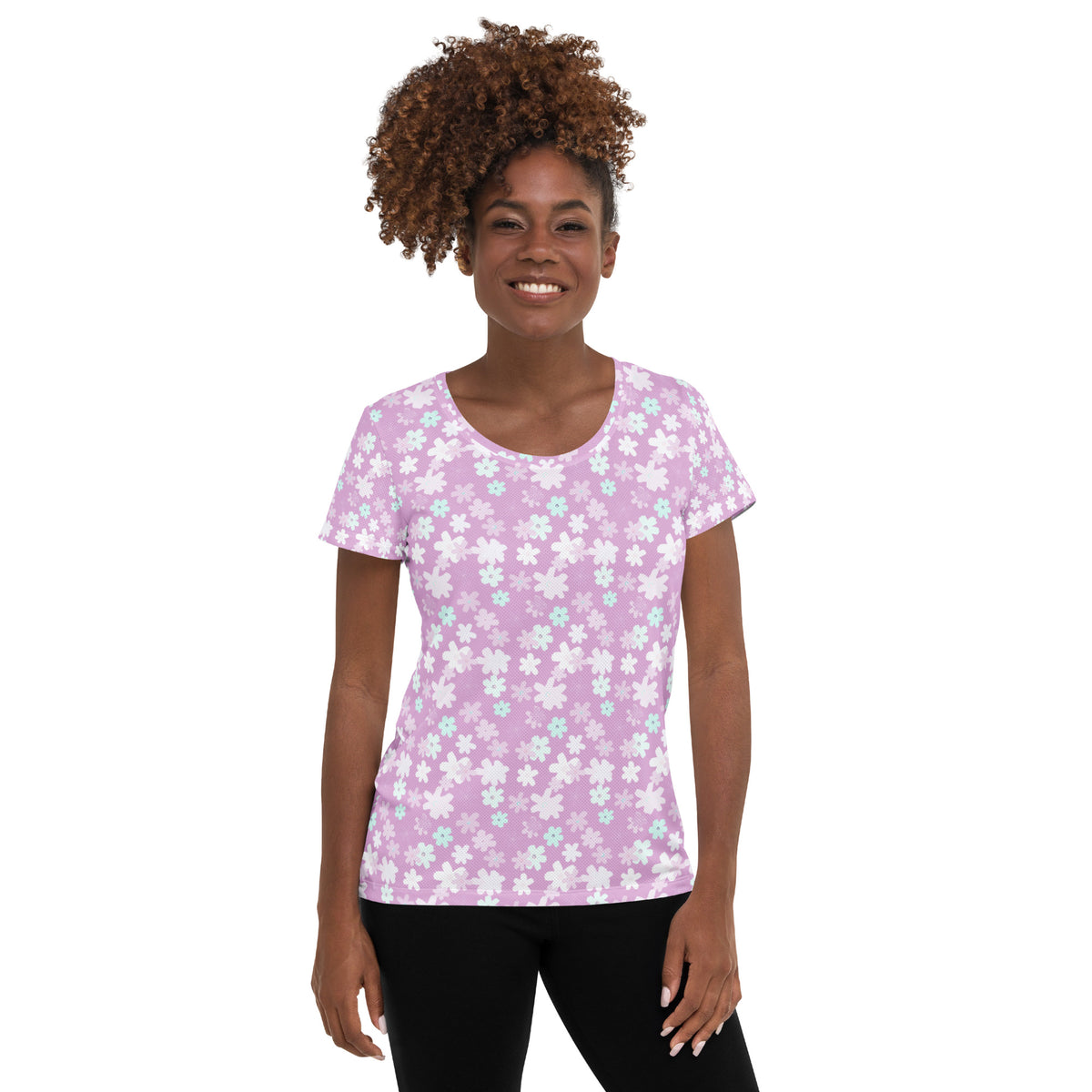 Women’s Lavender Floral Athletic T-Shirt - Lightweight Moisture Wicking Workout Top With UPF 50+