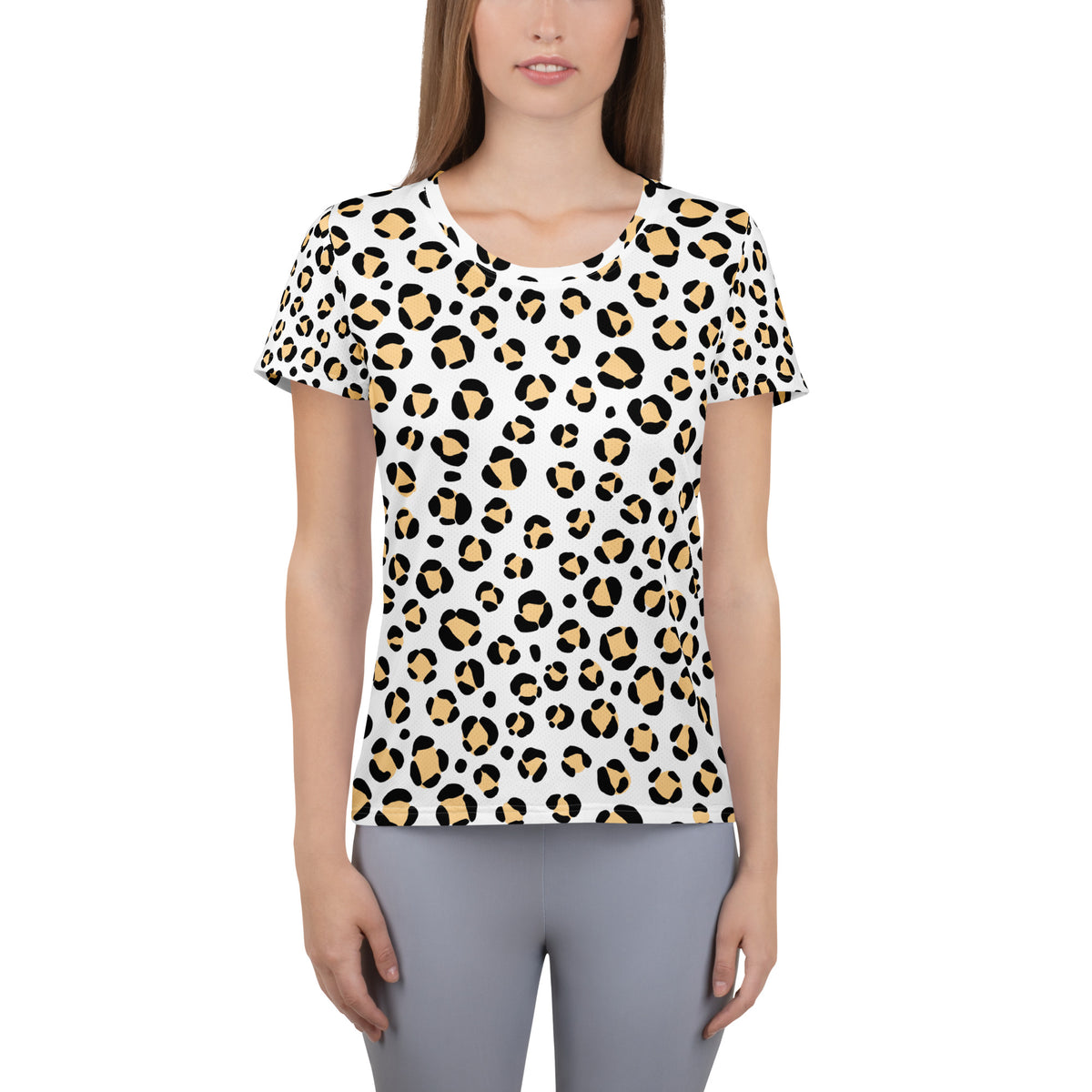 Women’s Yellow Leopard Print Athletic T-Shirt - Lightweight Moisture Wicking Workout Top With UPF 50+