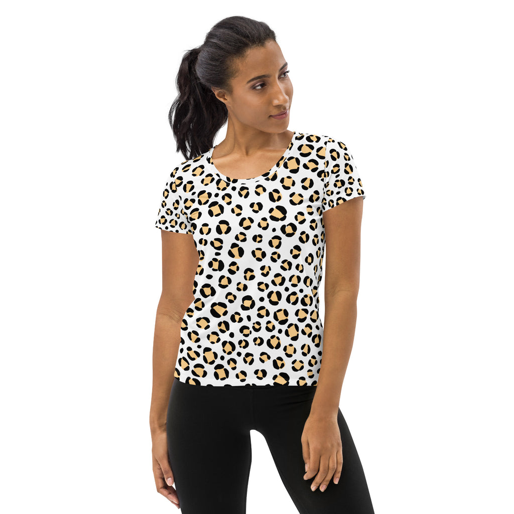 Women’s Yellow Leopard Print Athletic T-Shirt - Lightweight Moisture Wicking Workout Top With UPF 50+