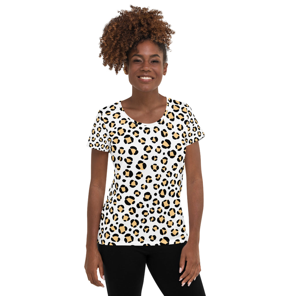 Women’s Yellow Leopard Print Athletic T-Shirt - Lightweight Moisture Wicking Workout Top With UPF 50+