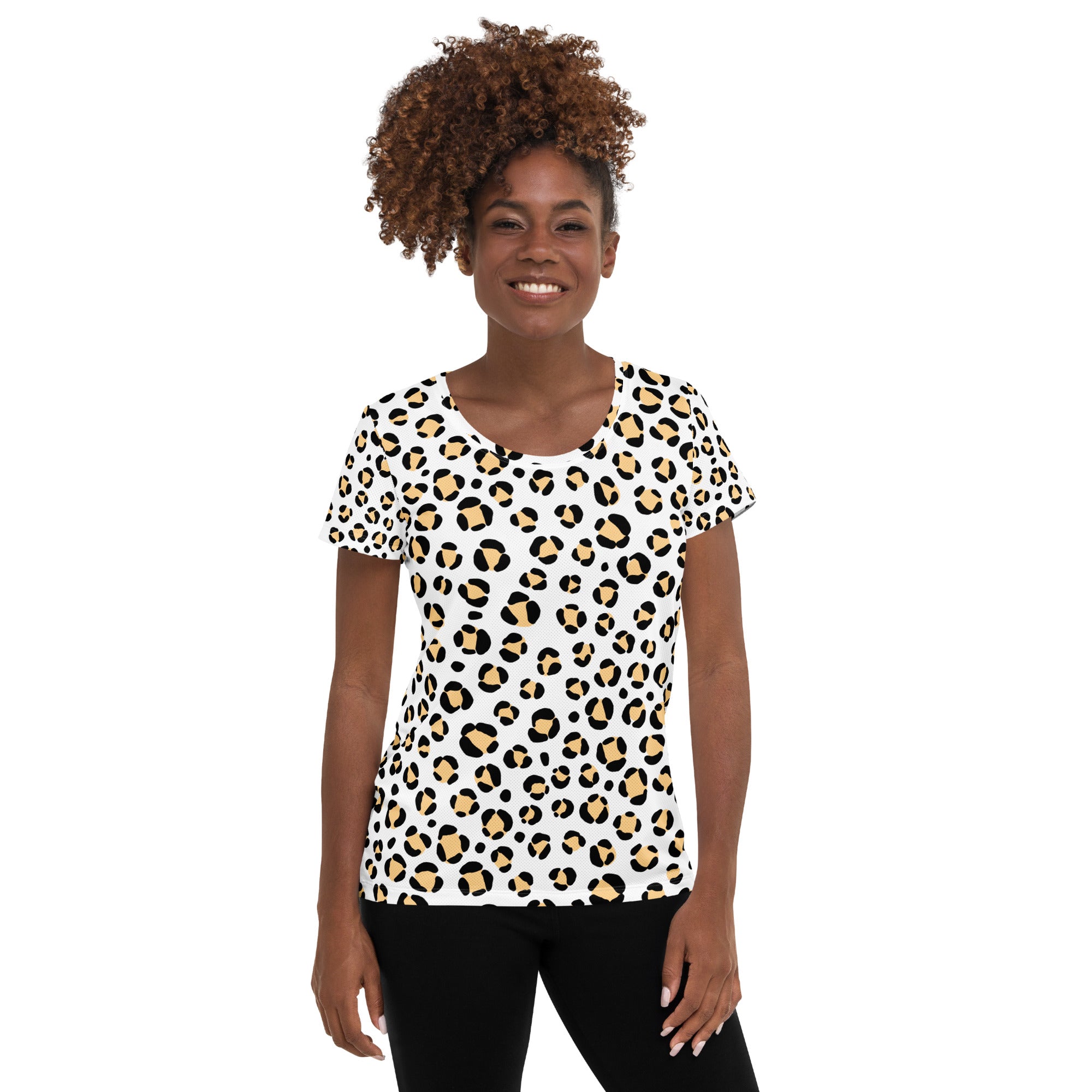 Women’s Yellow Leopard Print Athletic T-Shirt - Lightweight Moisture Wicking Workout Top With UPF 50+