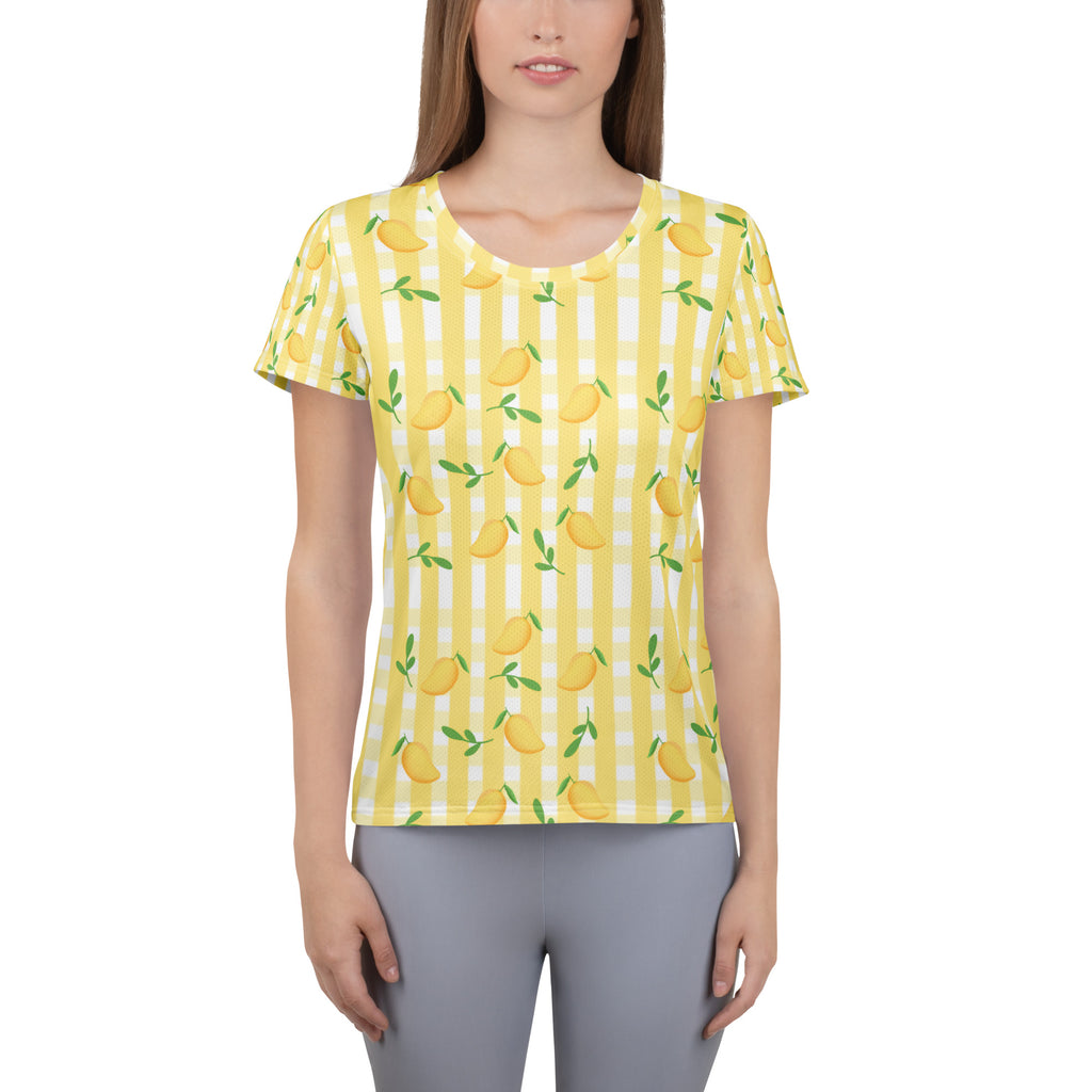 Women’s Mango Gingham Athletic T-Shirt - Lightweight Moisture Wicking Workout Top With UPF 50+