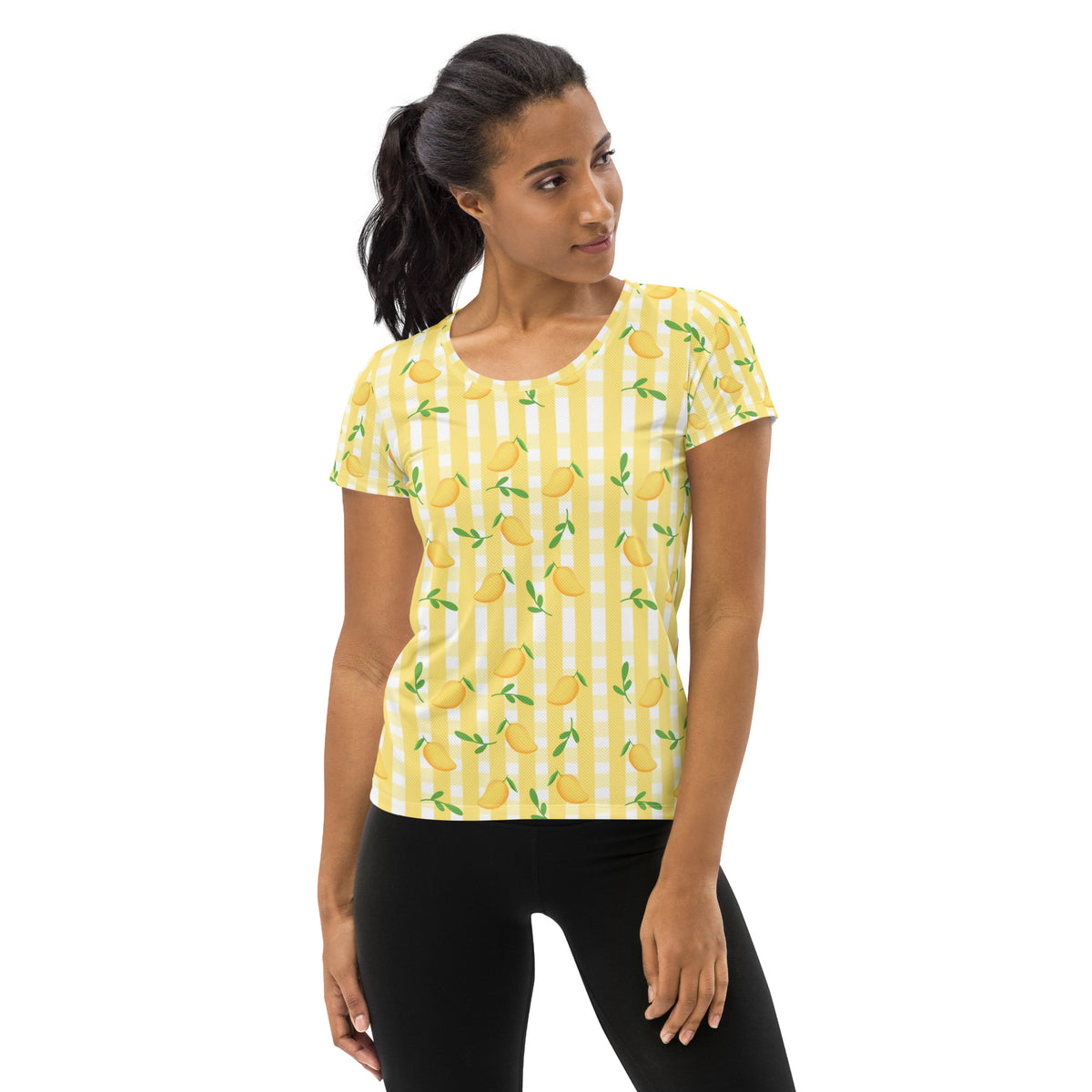 Women’s Mango Gingham Athletic T-Shirt - Lightweight Moisture Wicking Workout Top With UPF 50+