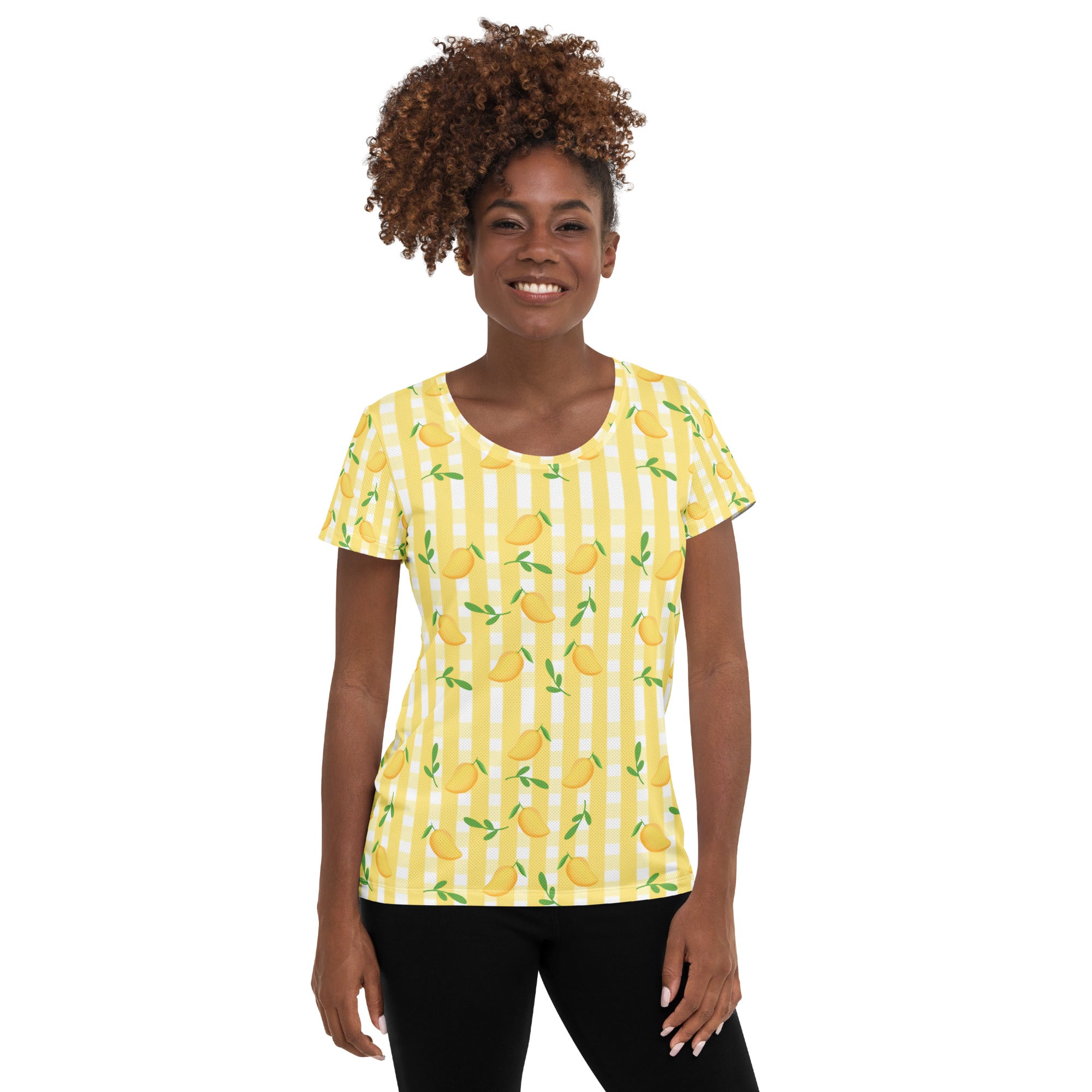 Women’s Mango Gingham Athletic T-Shirt - Lightweight Moisture Wicking Workout Top With UPF 50+