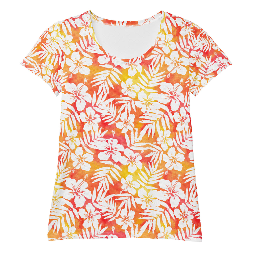 Women’s Tropical Hibiscus Athletic T-Shirt - Lightweight Moisture Wicking Workout Top With UPF 50+