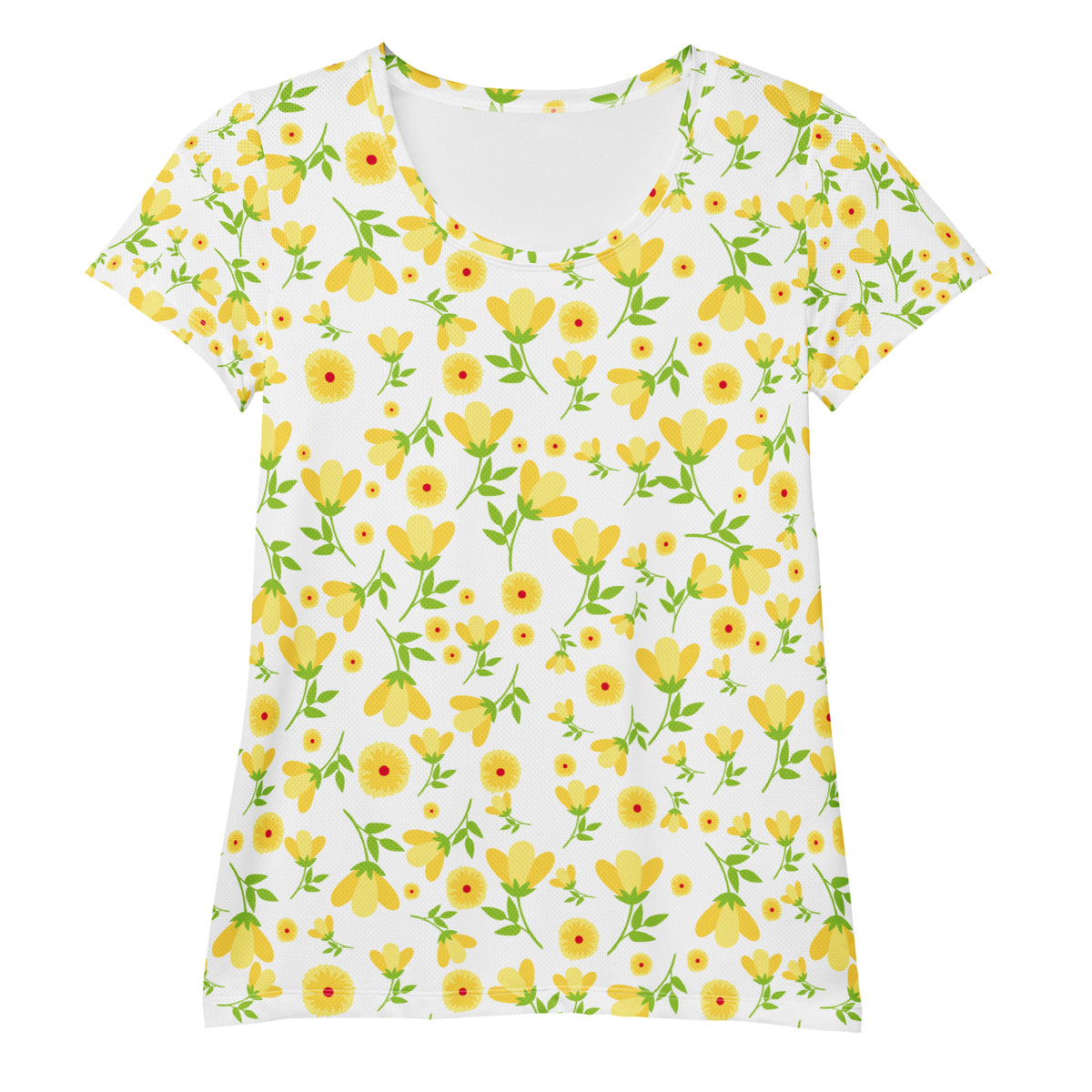 Women’s Yellow Wildflower Athletic T-Shirt - Lightweight Moisture Wicking Workout Top With UPF 50+
