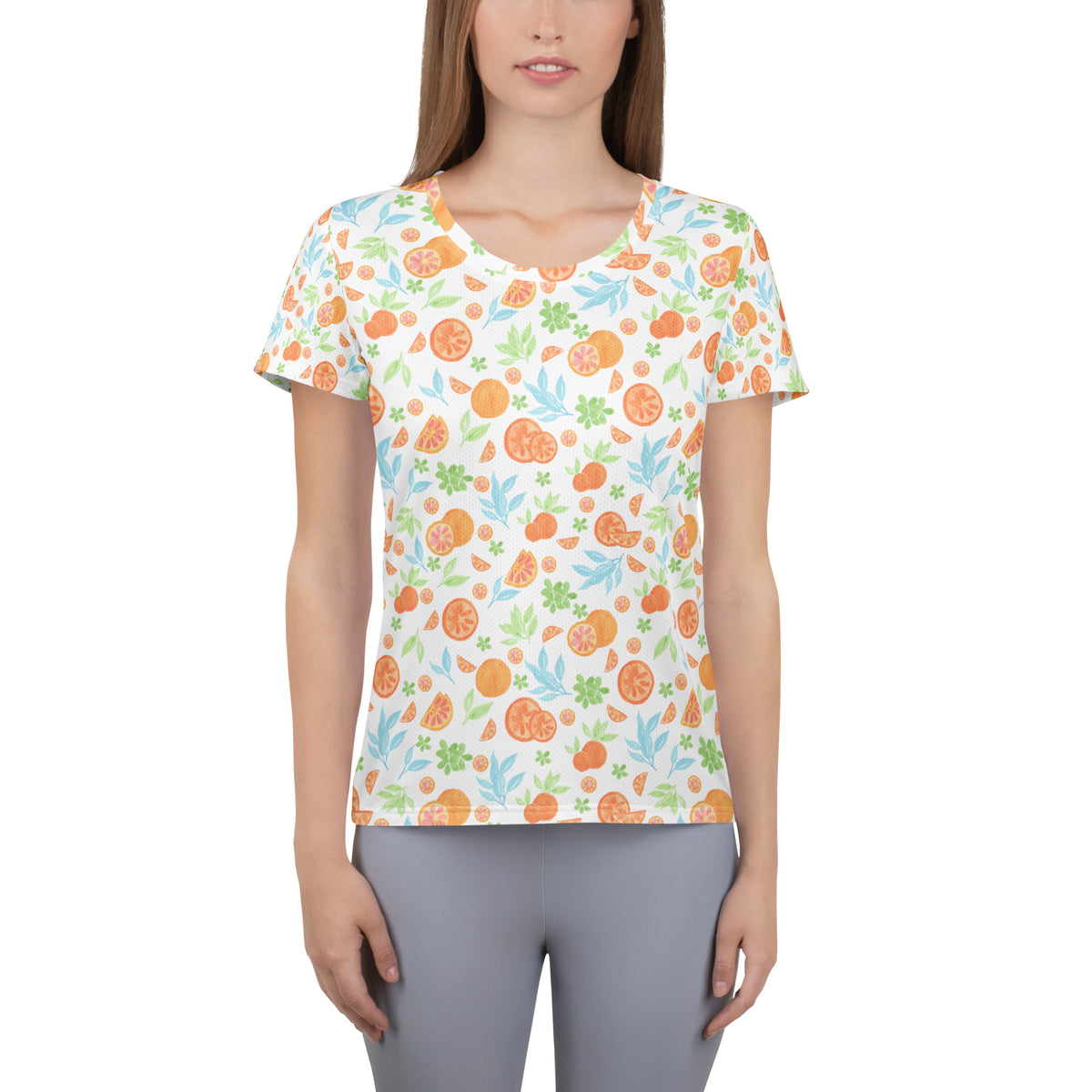 Women’s Orange Citrus Athletic T-Shirt - Lightweight Moisture Wicking Workout Top With UPF 50+