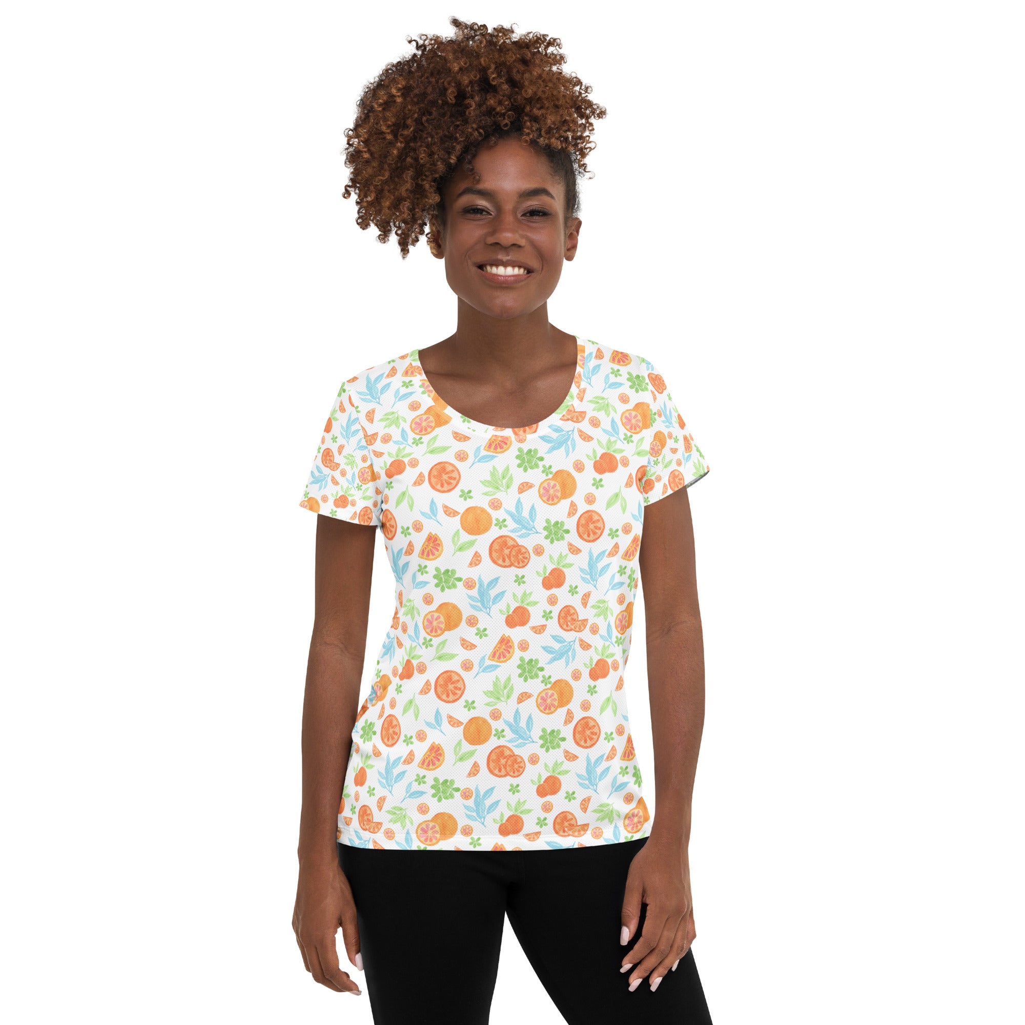 Women’s Orange Citrus Athletic T-Shirt - Lightweight Moisture Wicking Workout Top With UPF 50+