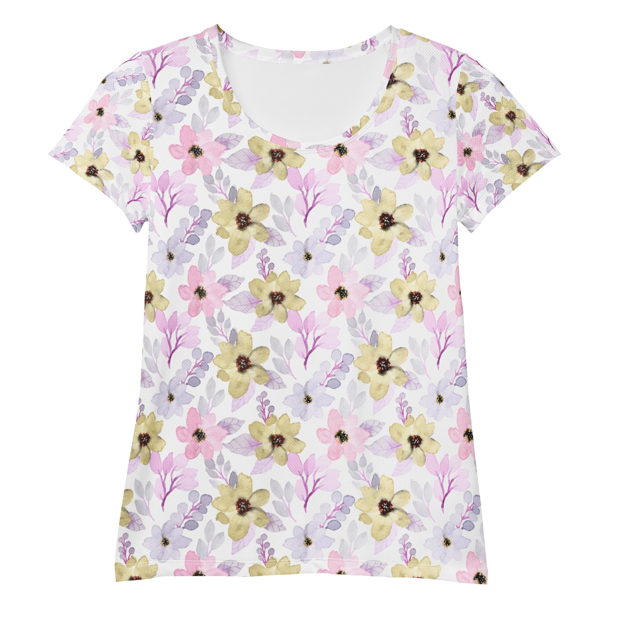 Women’s Pink Purple Botanical Athletic T-Shirt - Lightweight Moisture Wicking Workout Top With UPF 50+