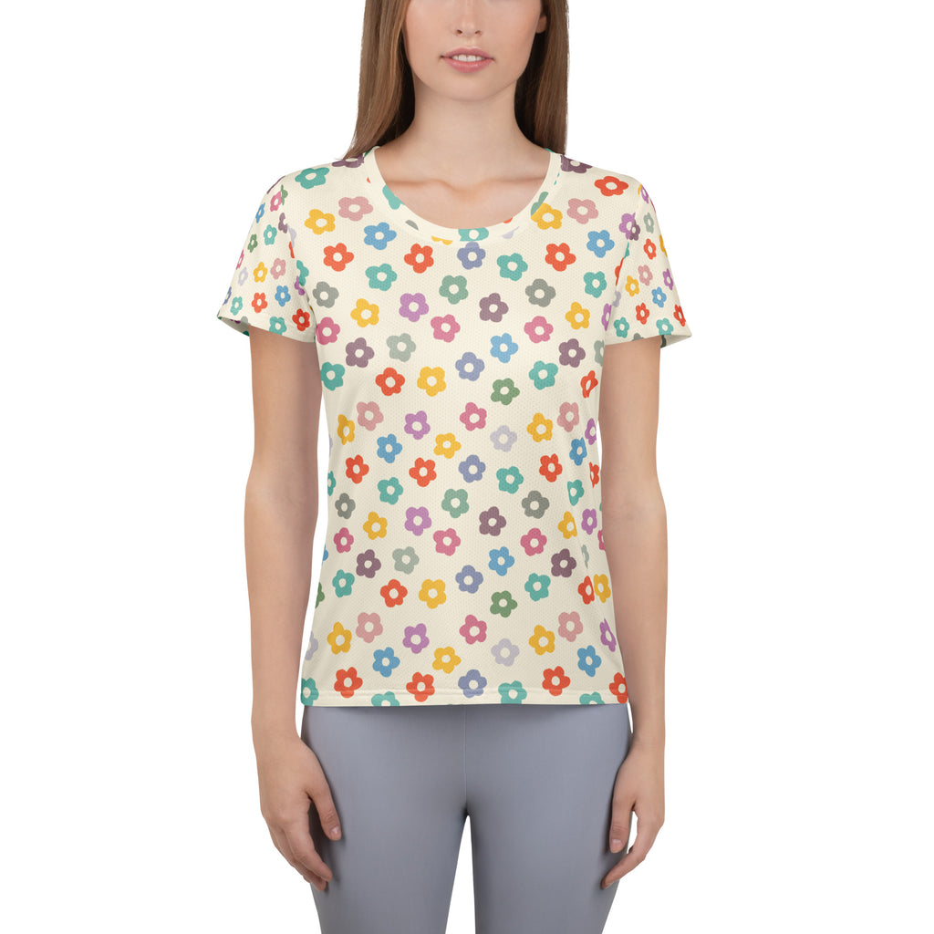 Women’s Colorful Daisy Athletic T-Shirt - Lightweight Moisture Wicking Workout Top With UPF 50+