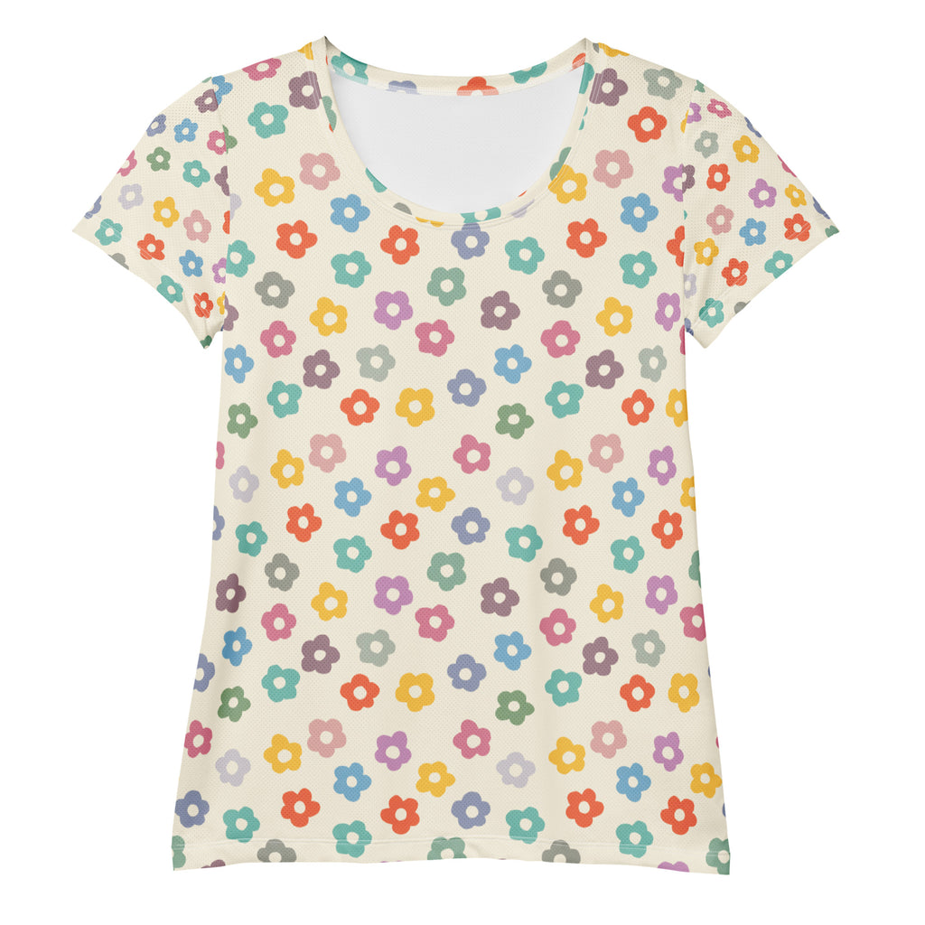 Women’s Colorful Daisy Athletic T-Shirt - Lightweight Moisture Wicking Workout Top With UPF 50+