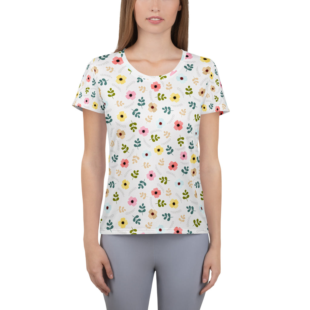 Women’s Colorful Botanical Floral Athletic T-Shirt - Lightweight Moisture Wicking Workout Top With UPF 50+