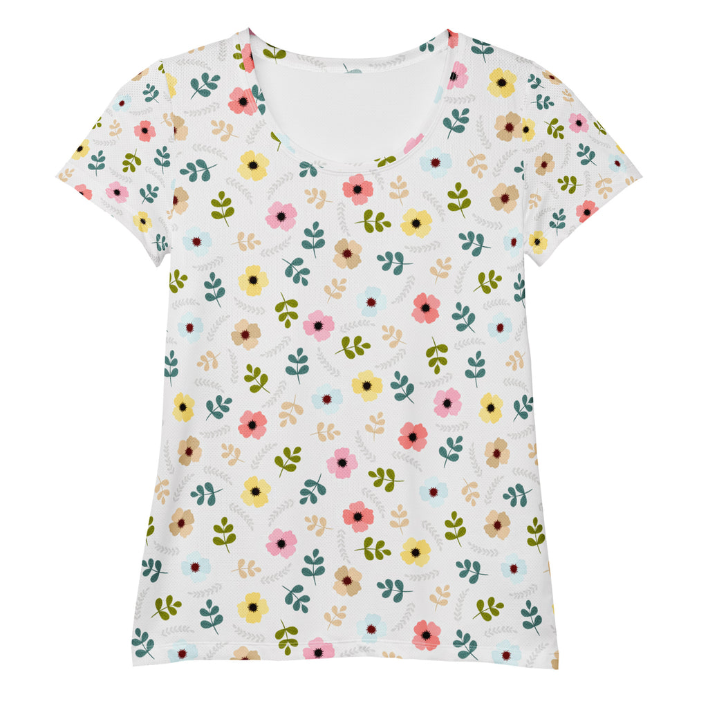 Women’s Colorful Botanical Floral Athletic T-Shirt - Lightweight Moisture Wicking Workout Top With UPF 50+