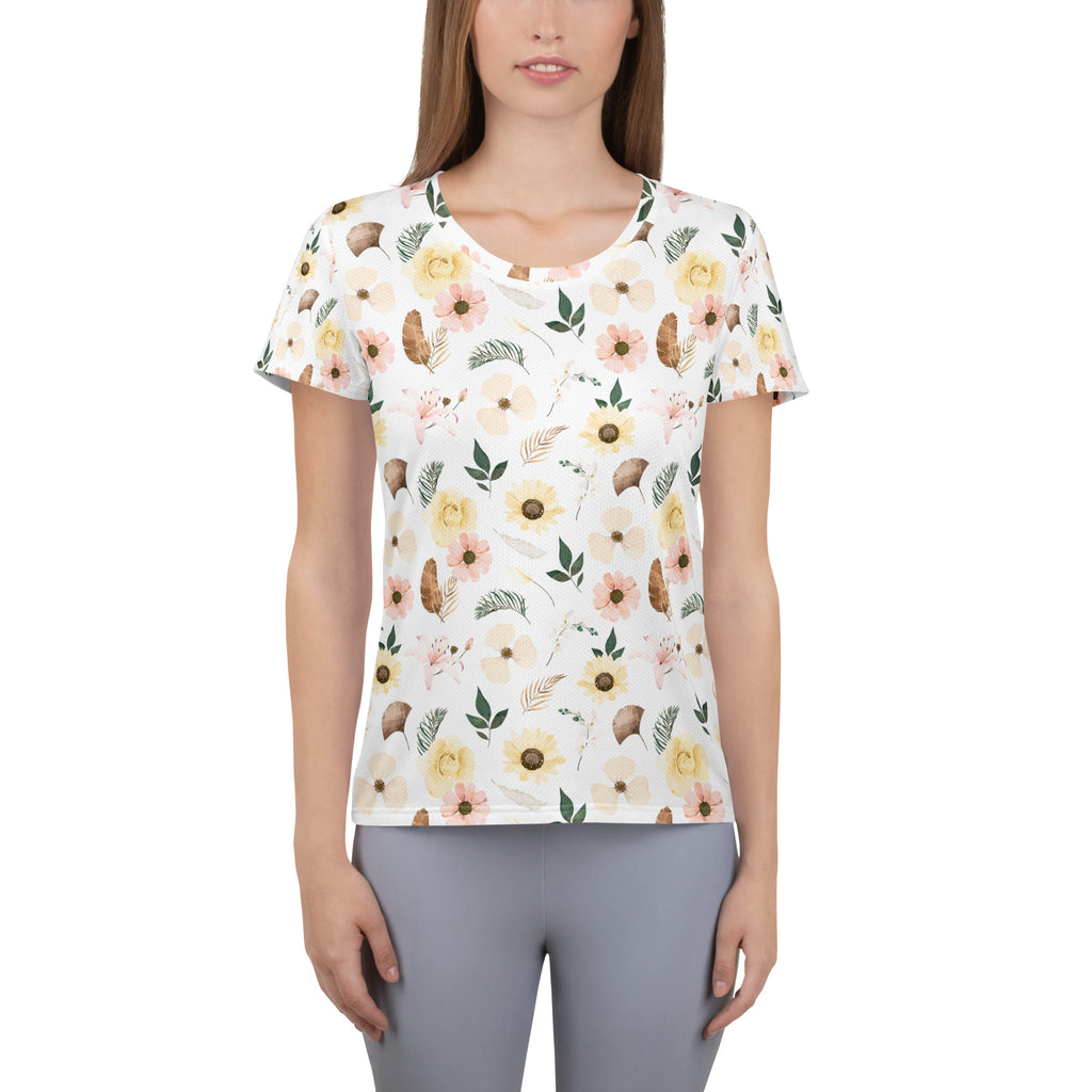 Women’s Soft Boho Wildflower Athletic T-Shirt - Lightweight Moisture Wicking Workout Top With UPF 50+
