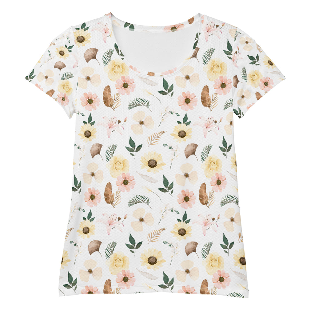 Women’s Soft Boho Wildflower Athletic T-Shirt - Lightweight Moisture Wicking Workout Top With UPF 50+