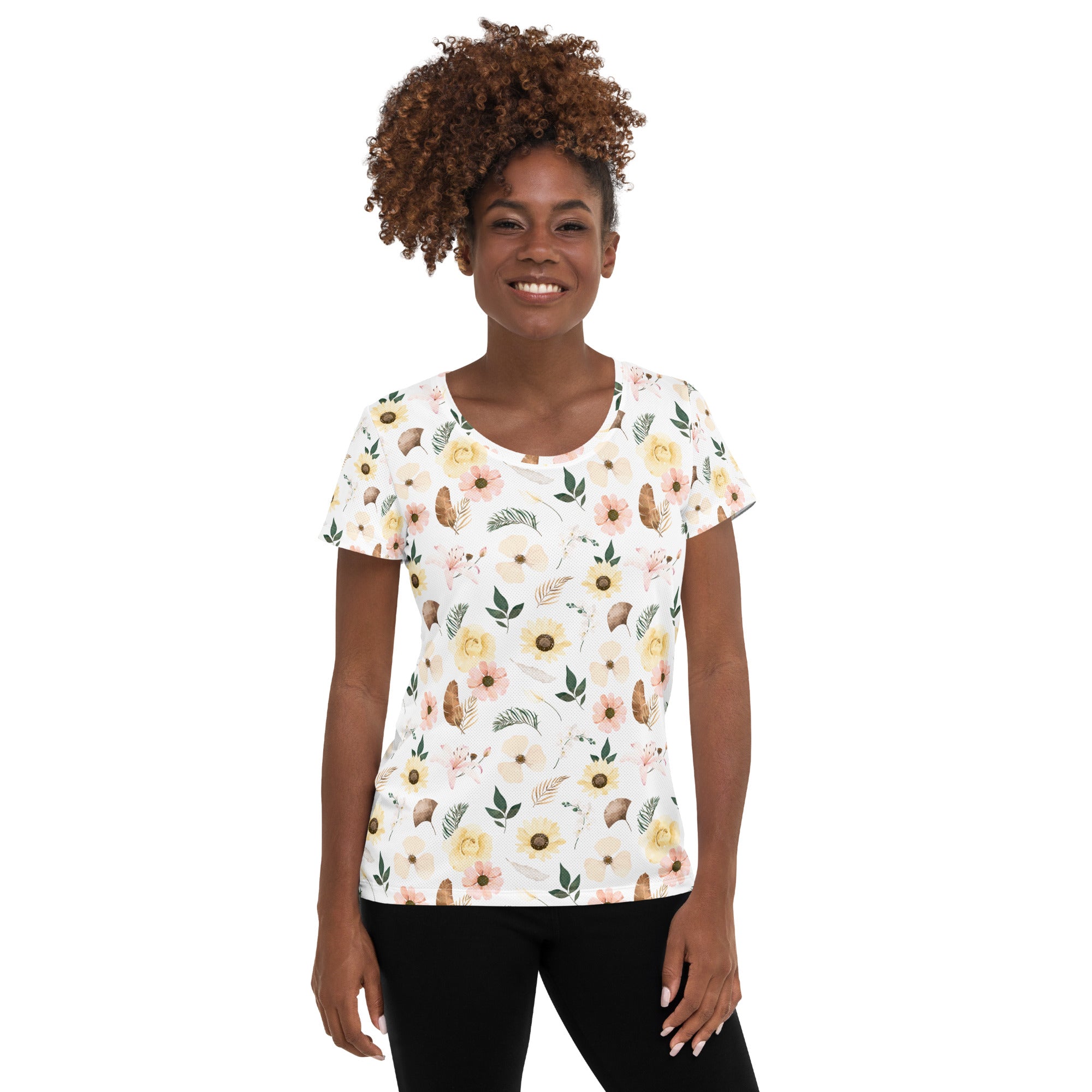 Women’s Soft Boho Wildflower Athletic T-Shirt - Lightweight Moisture Wicking Workout Top With UPF 50+