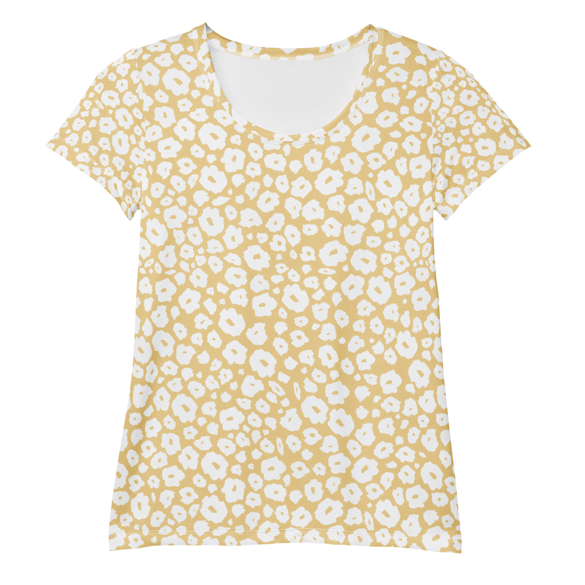 Women’s Cream Leopard Print Athletic T-Shirt - Lightweight Moisture Wicking Workout Top With UPF 50+