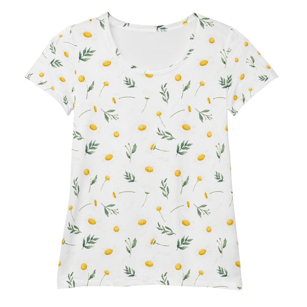 Women’s Yellow Wildflower Athletic T-Shirt - Lightweight Moisture Wicking Workout Top With UPF 50+