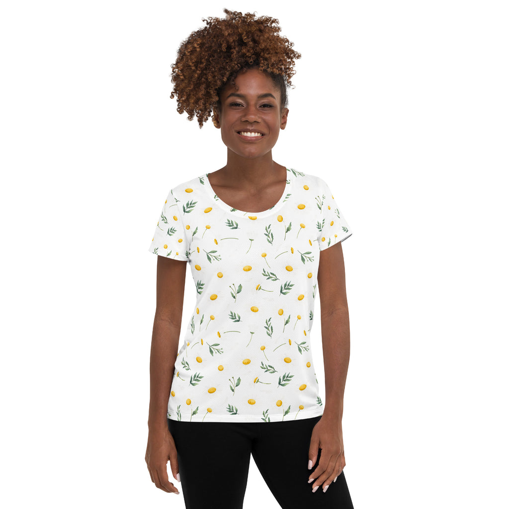 Women’s Yellow Wildflower Athletic T-Shirt - Lightweight Moisture Wicking Workout Top With UPF 50+
