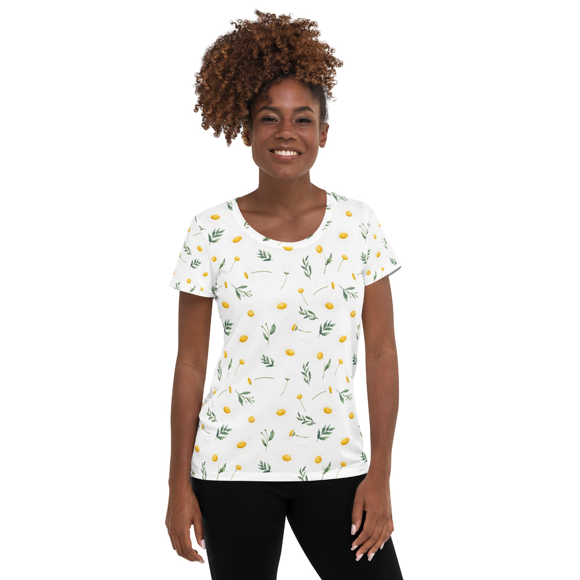 Women’s Yellow Wildflower Athletic T-Shirt - Lightweight Moisture Wicking Workout Top With UPF 50+