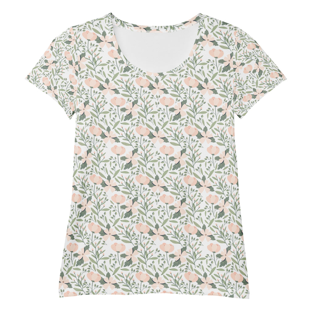 Women’s Sage Green Botanical Athletic T-Shirt - Lightweight Moisture Wicking Workout Top With UPF 50+
