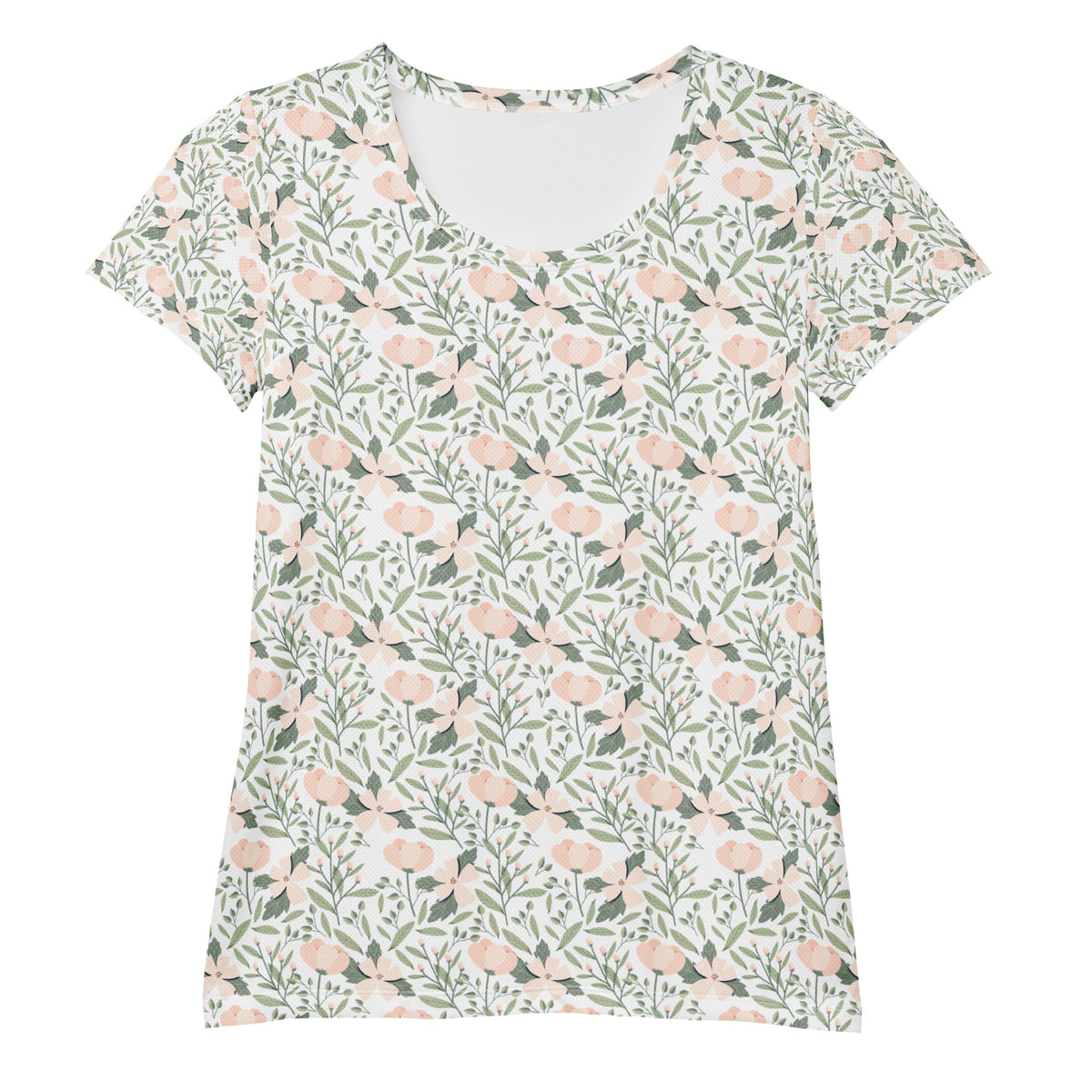 Women’s Sage Green Botanical Athletic T-Shirt - Lightweight Moisture Wicking Workout Top With UPF 50+
