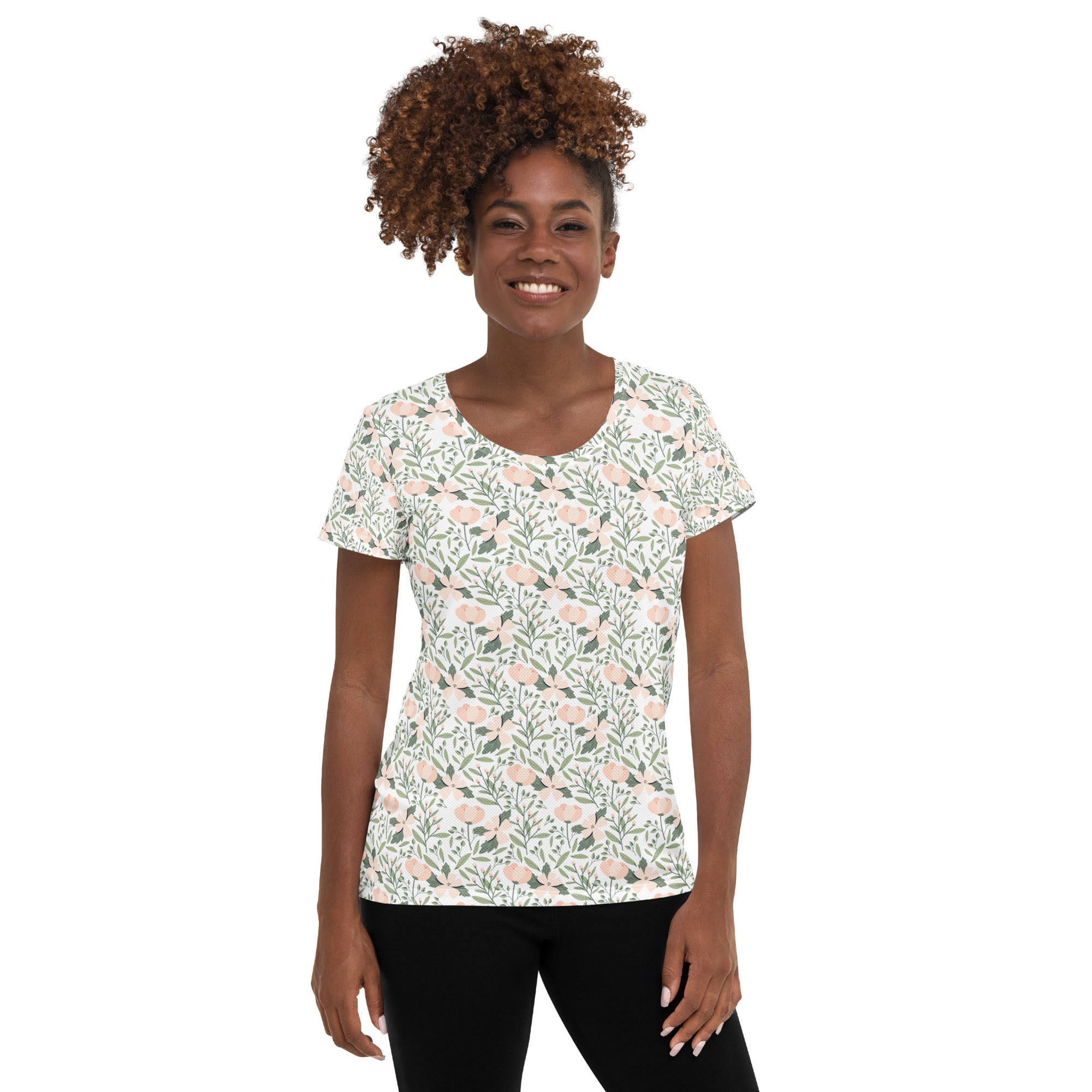 Women’s Sage Green Botanical Athletic T-Shirt - Lightweight Moisture Wicking Workout Top With UPF 50+