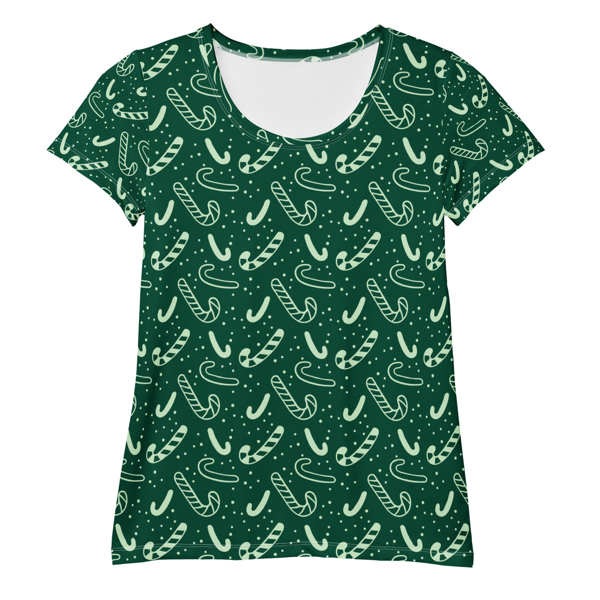 Women’s Grreen Candy Cane Athletic T-Shirt - Lightweight Moisture Wicking Workout Top With UPF 50+