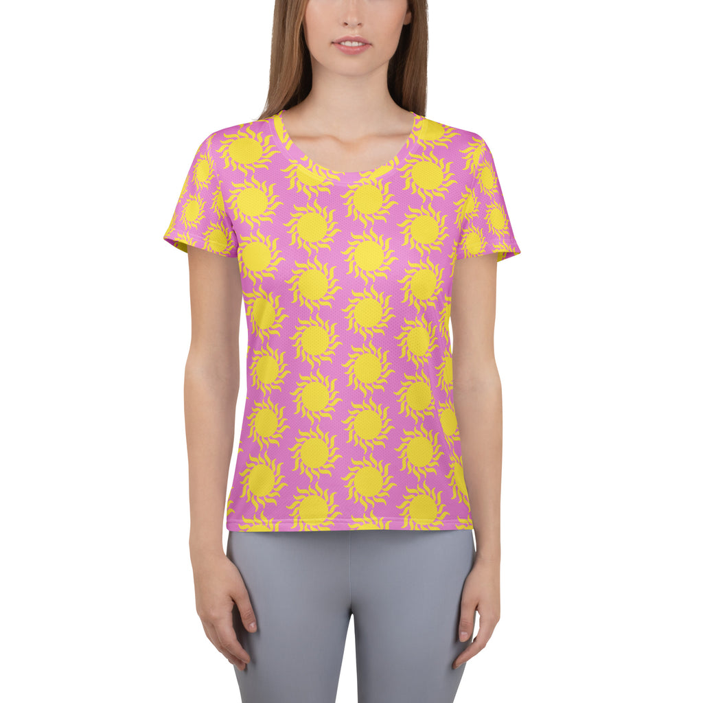 Women’s Pink Sun Athletic T-Shirt - Lightweight Moisture Wicking Workout Top With UPF 50+