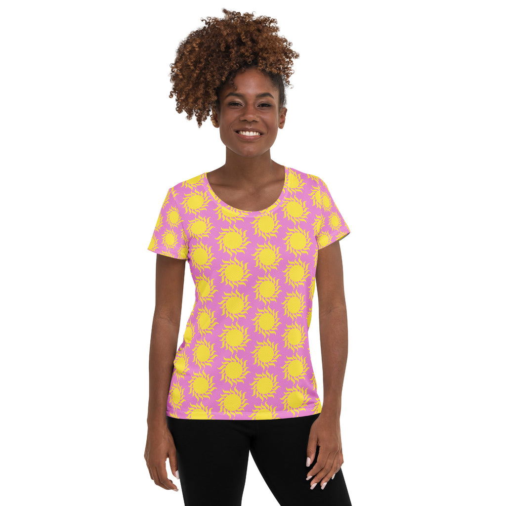 Women’s Pink Sun Athletic T-Shirt - Lightweight Moisture Wicking Workout Top With UPF 50+