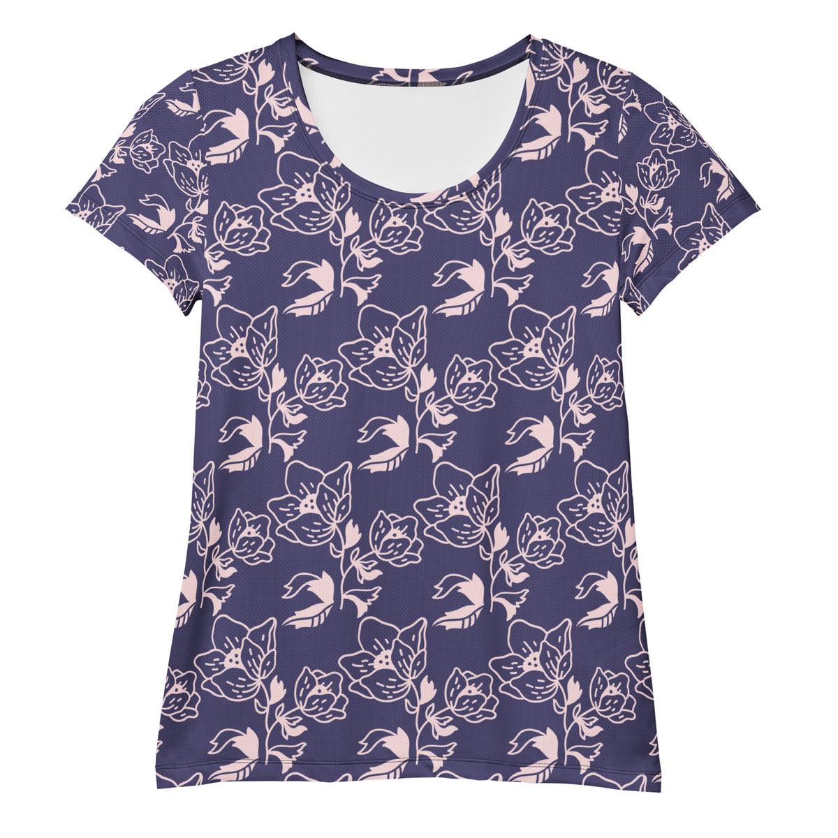 Women’s Dark Purple Floral Athletic T-Shirt - Lightweight Moisture Wicking Workout Top With UPF 50+