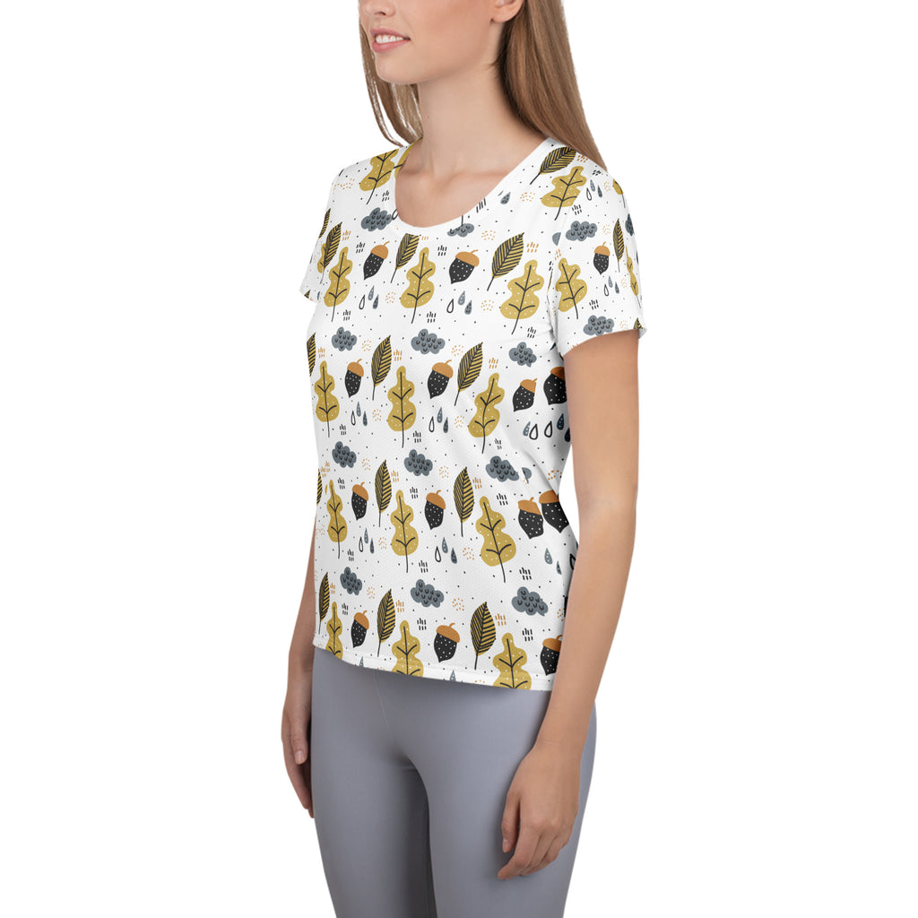 Women’s Autumn Leaves & Acorns Performance Athletic T-Shirt - Lightweight Moisture Wicking Workout Top with UPF 50+